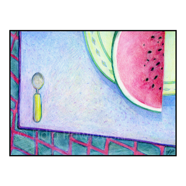 Watermelon, Still Nature with Fruits, Mixed Media