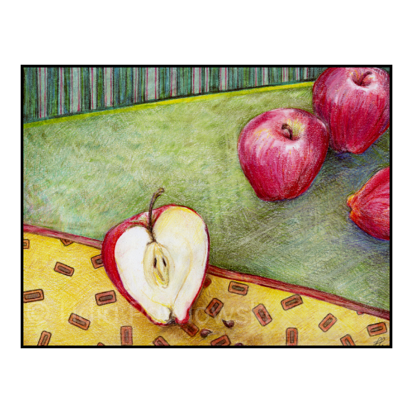 Apples, Still Nature with Fruits, Mixed Media