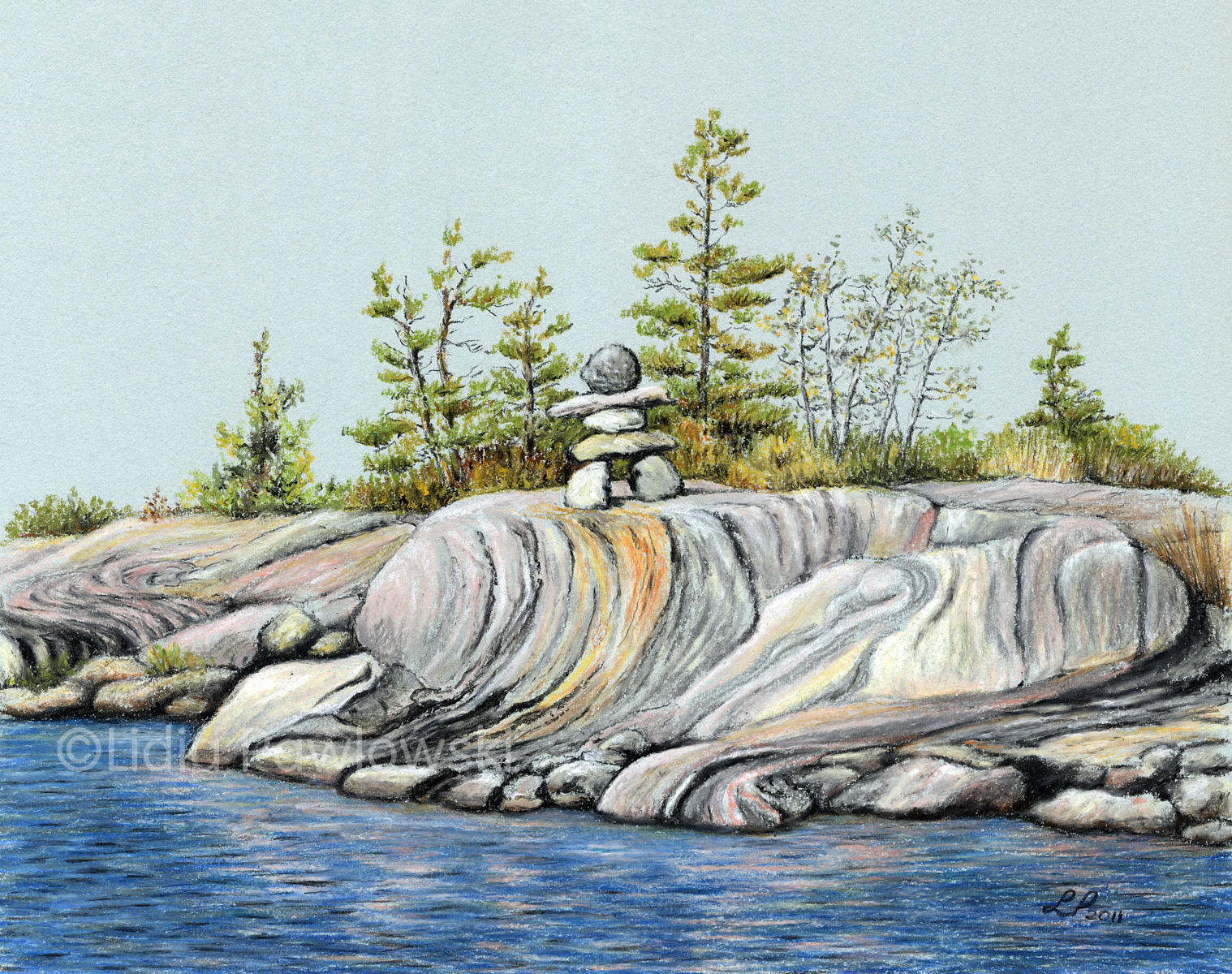 Pastels, Canadian Shield Rock Formation, Georgian Bay, Ontario, Canada