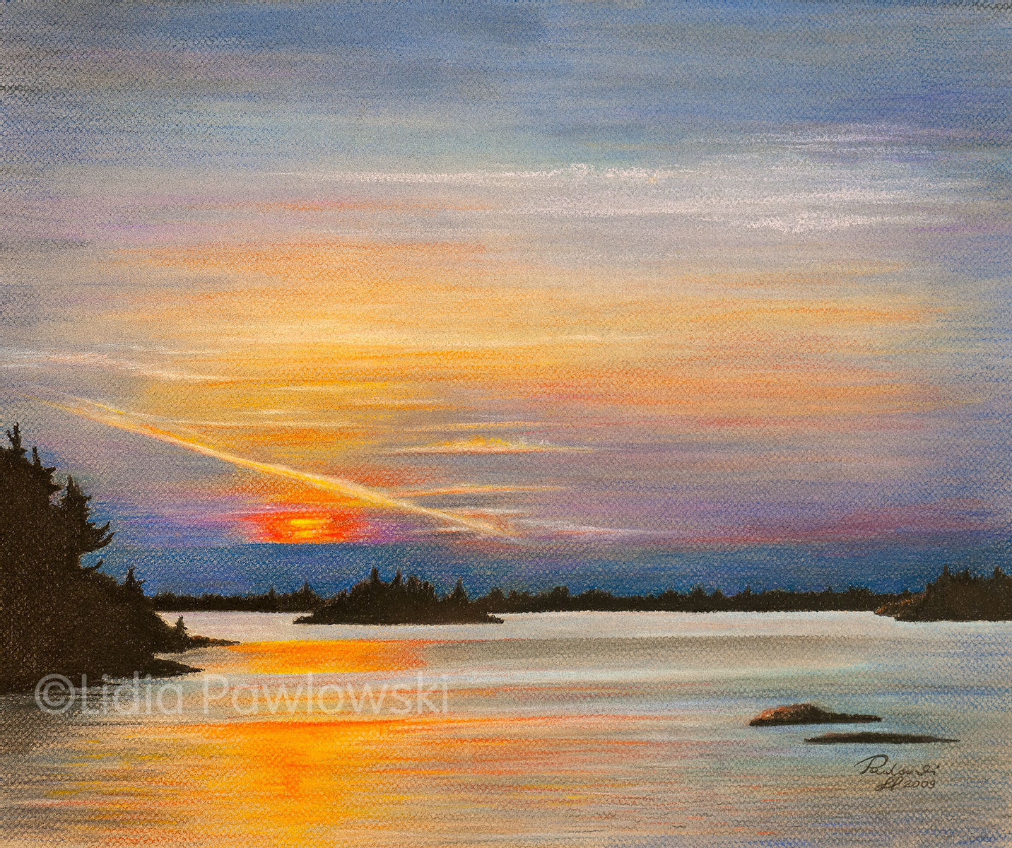 Pastels, Sunset, Georgian Bay Landscape, Huron Lake, Ontario